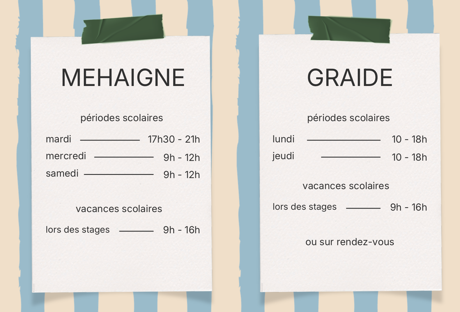 horaires de l'atelier